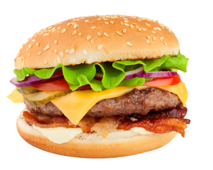 delicious fast food, burger, hamburger, cheeseburger, isolated on white background, full depth of field