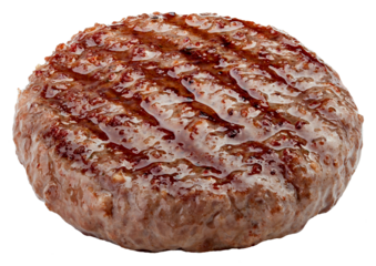 grilled hamburger meat isolated on white background, full depth of field