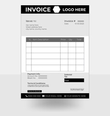 Invoice Layout with white and black color, vector, illustrator. 