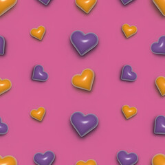 3d  hearts in trendy yellow and purple colors pattern