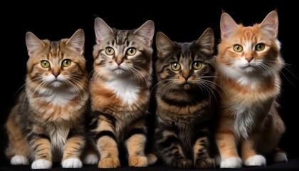 Fototapeta na wymiar Portrait of a group of beautiful cats close-up on an isolated background. Generative AI