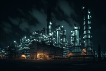 Obraz na płótnie Canvas Refinery illuminated at night. Generative AI
