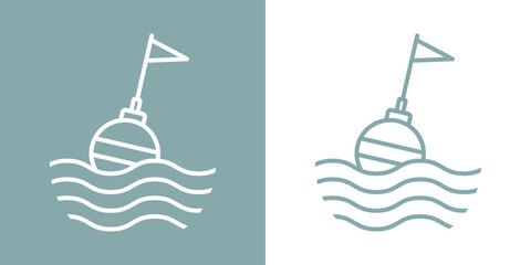 Logo Nautical. Boya de navegación lineal con olas de mar © teracreonte