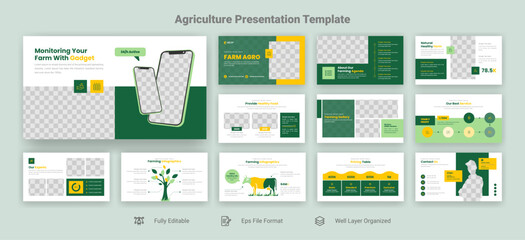 Fototapeta na wymiar Agriculture powerpoint presentation slide template design set