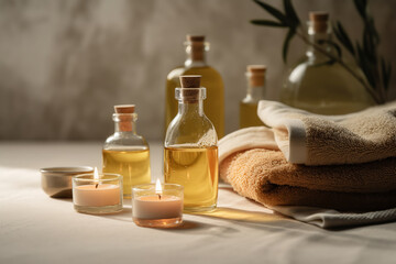Obraz na płótnie Canvas various oils for massage and aromatherapy. AI generative