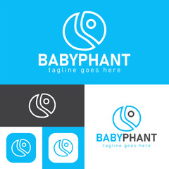 baby elephant logo design.simple Modern abstract vector illustration icon style design.minimal Black and white color.