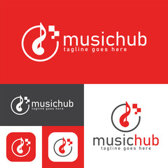 music hub logo design.simple Modern abstract vector illustration icon style design.minimal Black and white color.