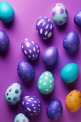 Happy easter. Colorful hand painted decorated Easter eggs. Festive still life, ai generation
