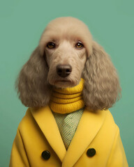 Dog in clothes, in the jacket, fashion and stylish retro style portrait generative ai