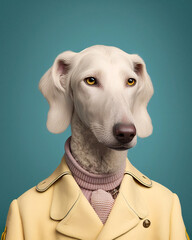 Dog in clothes, in the jacket, fashion and stylish retro style portrait generative ai