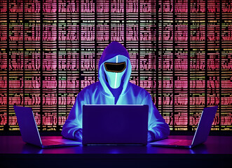 Anonymous hacker with hoodie. Concept of hacking cybersecurity, cybercrime, cyberattack, etc.