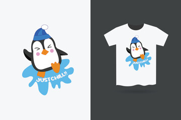 Penguin Cartoon T-shirt Design with quotes