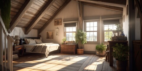 Farmhouse interior design room with beautiful lightning generative ai