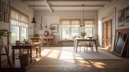 Fototapeta premium Farmhouse interior design room with beautiful lightning generative ai