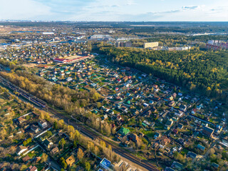 Aerial view on Railway station of Krasnogorskaya, Horse  complex,   military Hospital Vishnevskogo and Globus store