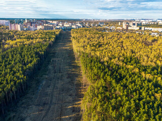 A clearing inthe forest belt in Krasnogorsk for the Pylons of the Electric line. In the distance is the Chernevo district. © Marat Lala