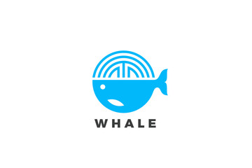 Whale Logo Fish Circle Shape Geometric Design Vector template