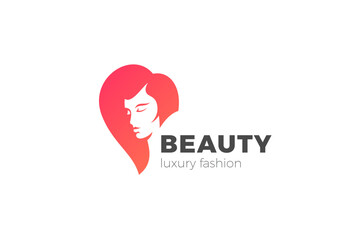 Woman Logo Girl Lady Silhouette Design Vector template Negative Space style. Beauty Salon, SPA, Hairdressing Makeup Cosmetics Logotype concept.