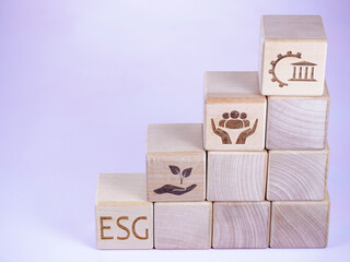 ESG symbols on wood blocks as a concept of corporate business principles