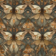 Seamless pattern with butterflies in art Nouveau style. Made with Generative AI.