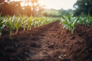 Organic maize farm or corn field seeding and plantign agriculture created by generative AI