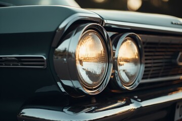 Close-up of vintage car headlights. Generative AI