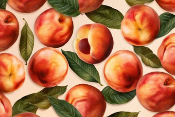 Fototapeta na wymiar Seamless pattern of watercolor peaches. Generative AI