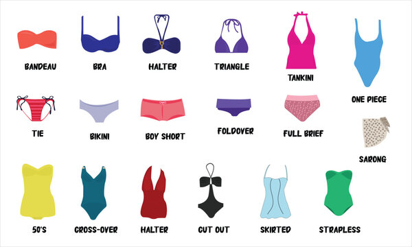 Set Of Bikini Swimsuits, Types and styles of bikini
