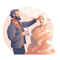 Sculptor in vector style, professions of the world, flat pastel generative ai