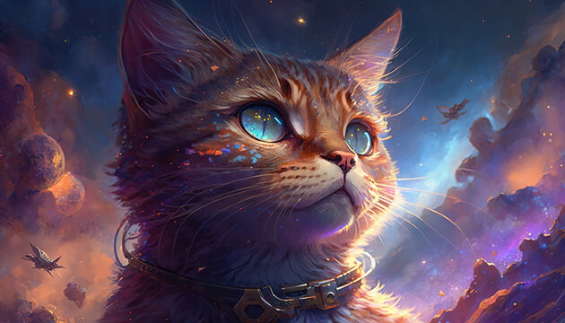 a cute fantasy cat in space, scifi theme, generative ai technology