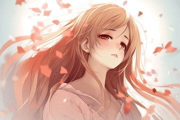 Obraz na płótnie Canvas Beautiful sad anime girl. AI generated image. 
