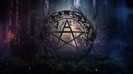 Magic wiccan witchcraft symbol with mystical background fantasy concept generative ai - obrazy, fototapety, plakaty