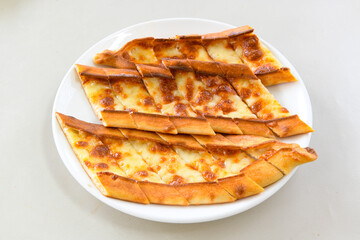 Kiymali pide. Turkish pide with minced meat. Turkish pizza mince pita Pide on white background. Etli ekmek. Kusbasi kasarli pide.