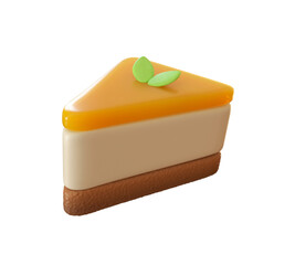 cheesecake pie with jam and mint isolated on white background, 3d rendering illustration
