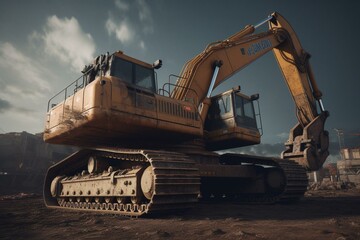 Front-facing view of a massive excavator. Generative AI