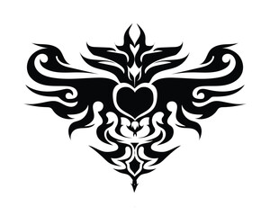 Fototapeta premium abstract vector design of a tattoo or silhouette symbol in black and white with carvings on the edges and there is a black heart or love symbol in the middle