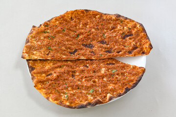 Turkish foods ; Turkish pizza -Lahmacun. Urfa  bol acili lahmacun. Kasarli lahmacun.
