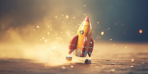 Toy rocket takes spewing smoke, The symbol for success is Start-up education and knowledge, Start up business, generative ai