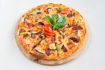 Delicious mixed pizza with rich content. Menu concept of choice and diversity. Karisik pizza