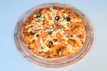Delicious mixed pizza with rich content. Menu concept of choice and diversity. Karisik pizza