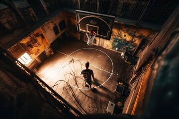 Abstract Basketball Player Playing Street Basketball Indoor Gym Generative AI