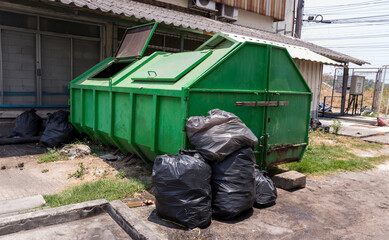 Dumpsters being full Overflowing garbage bins with household waste. overflowing garbage bin.