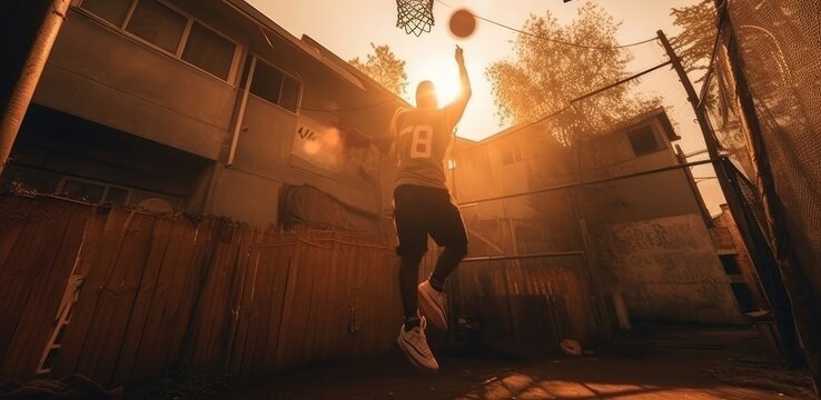 Abstract Basketball Superstar In A Match On The Street Generative AI