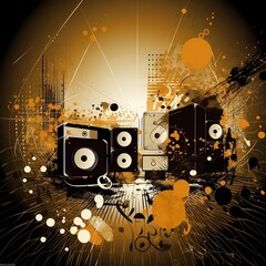abstract music background with speakers in grunge style, vector illustration