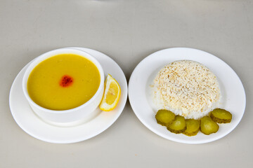 Traditional delicious Turkish food; Turkish style rice pilaf (Turkish name; Arpa sehriyeli. tavuklu, kuru fasulyeli, kavurmali pirinc pilavi)