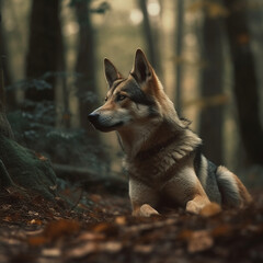 Naklejka na ściany i meble Czechoslovakian Wolfdog in a fantasy forest 