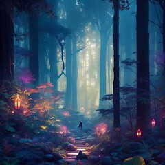 illustration of a person exploring a mystical forest