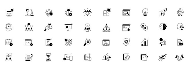 Agile methodology icons. Scrum icons. Kanban icons for agile software development. Agile process icons. Agile project management icons.