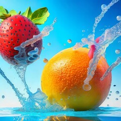 strawberry in water splash