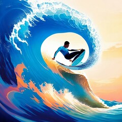 llustration of a person surfing on a wave